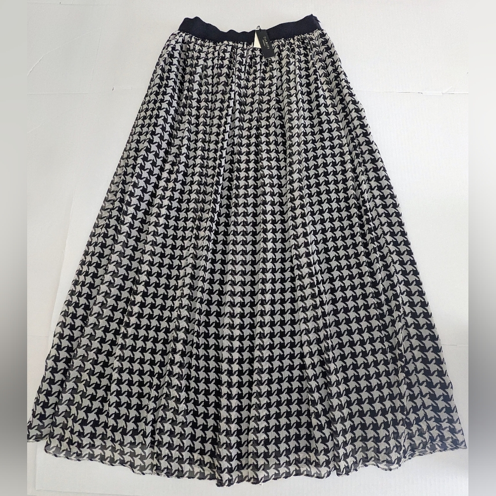 Talbots Women's Herringbone Pleated Chiffon Black White Maxi Skirt Size 4 NWT